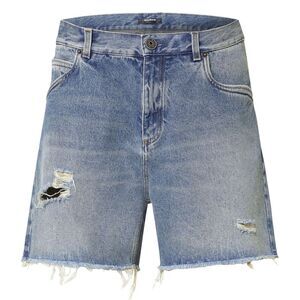 Balmain Mens Logo Embroidered Denim Short 33 Powder Blue - NWT $990